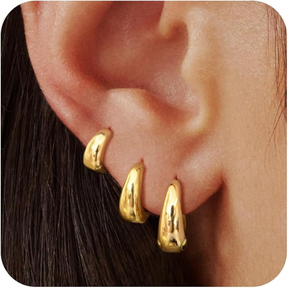 Gold Hoop Earrings for Women, 14K Gold Plated/Silver Small Huggie Hoop Earrings Stack for Women T... | Amazon (US)