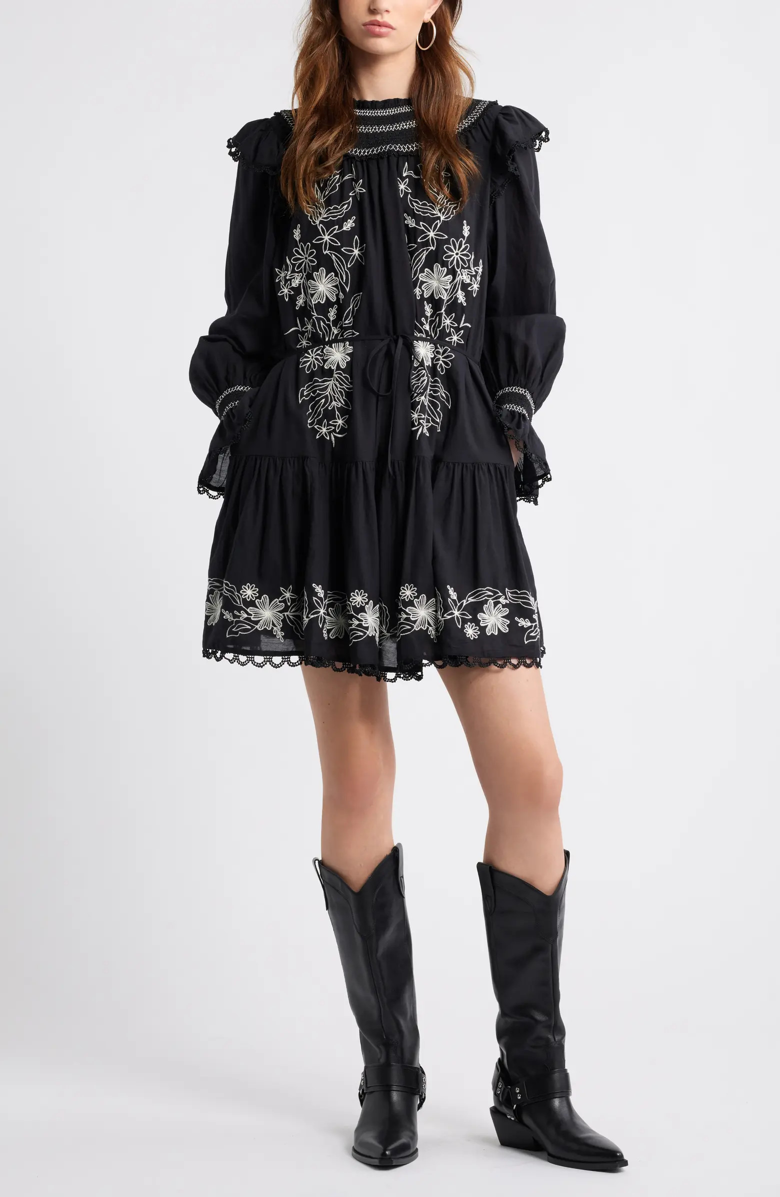 Treasure & Bond Smocked Embroidered Long Sleeve Minidress | Nordstrom | Nordstrom