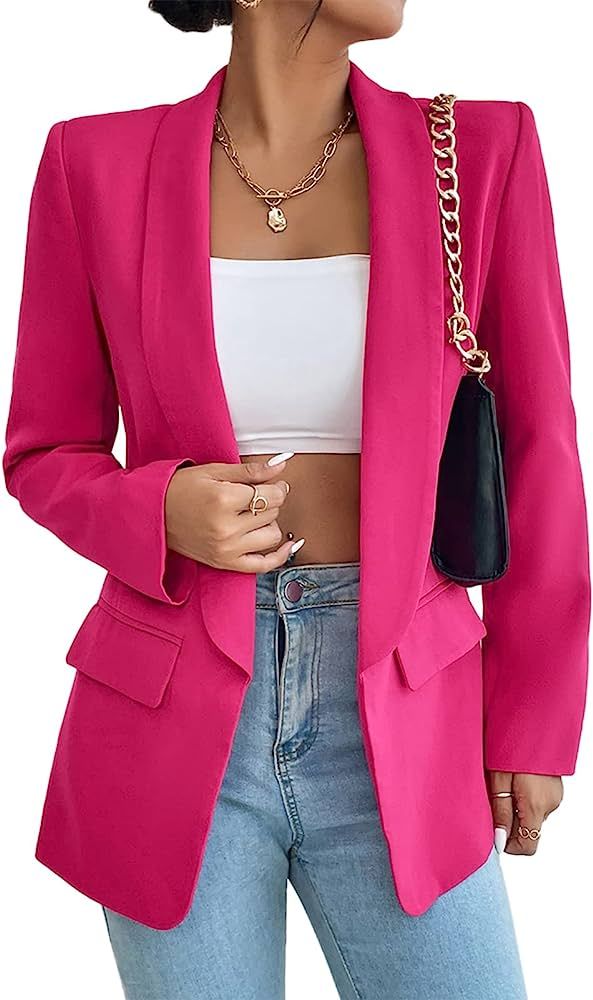 Womens Casual Blazers Long Sleeve Fashion Suit Jacket Open Front Lapel Collar Cardigan | Amazon (US)