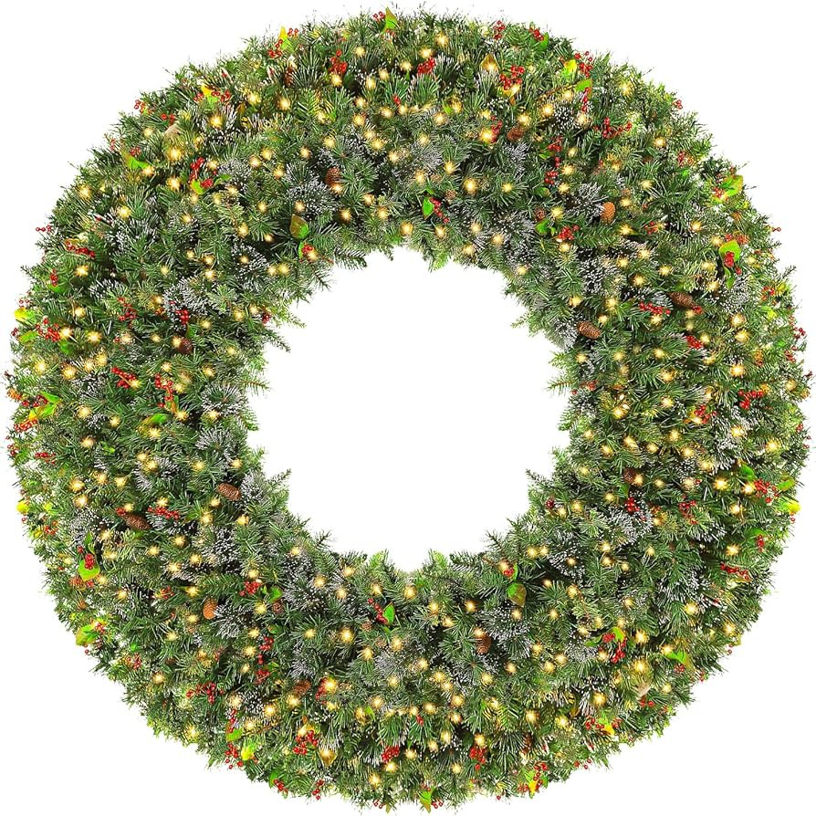 Hykolity 60 in. Large Pre-Lit Christmas Wreath Wintry Pine with 400 Warm White LED Lights, 792 Br... | Amazon (US)