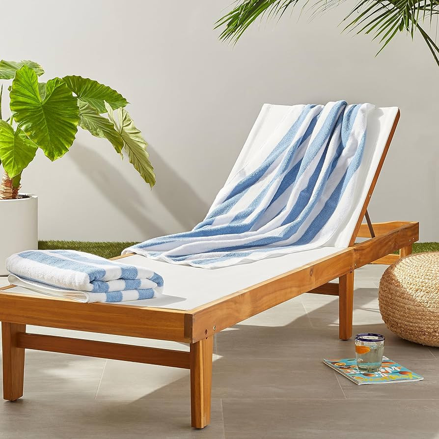 Amazon Basics Sky Blue Cabana Stripe Pool & Beach Towel, 100% Cotton, Soft & Absorbent, Machine W... | Amazon (US)
