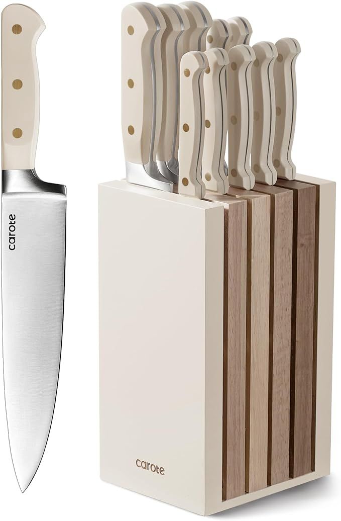 CAROTE 11PCS Knife Set with Block for kitchen, Stainless Steel Razor-Sharp Blade, Triple Riveted ... | Amazon (US)