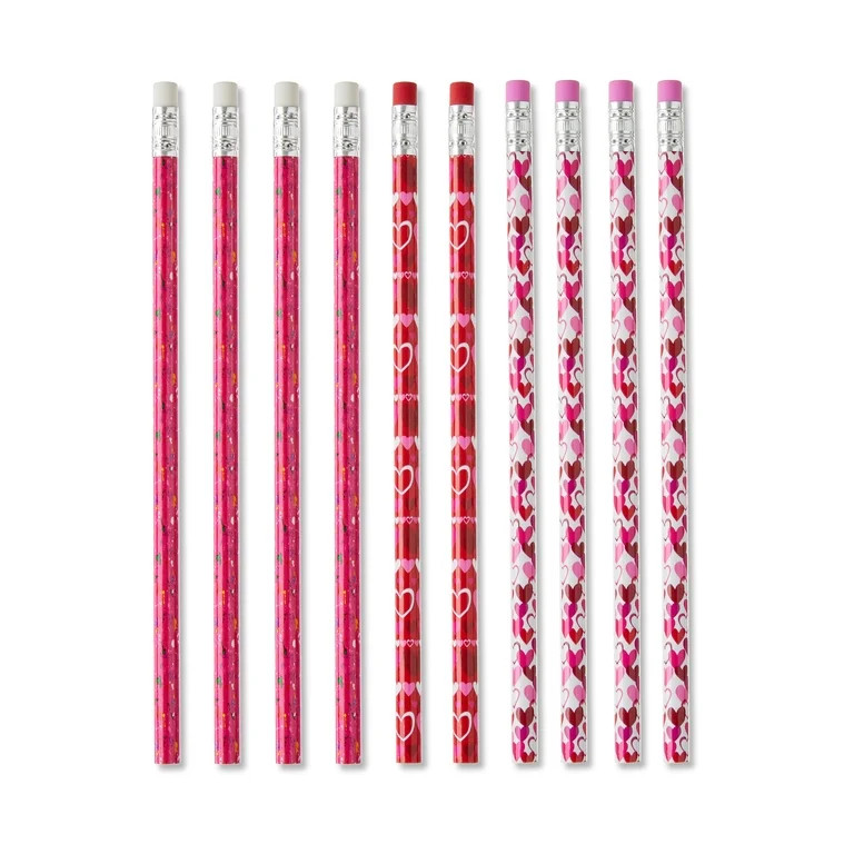 Valentine's Day Pink, Red & White Heart Pencils, 10 Count, by Way To Celebrate | Walmart (US)
