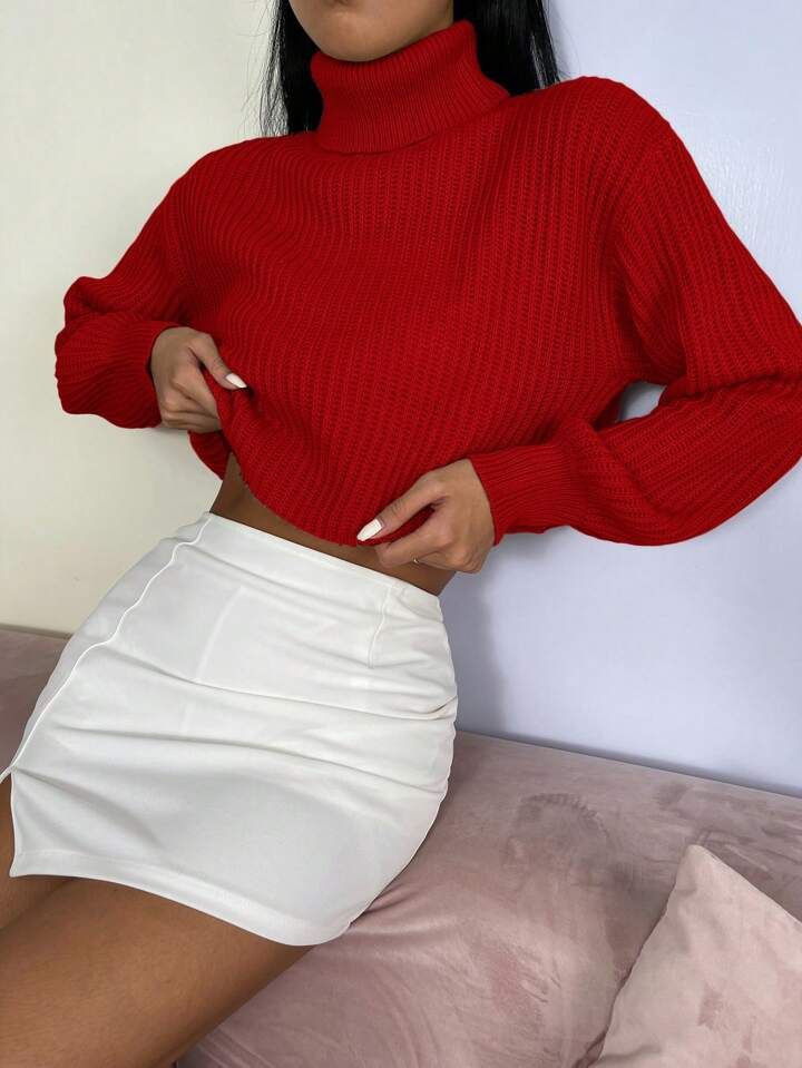 SHEIN Essnce Turtleneck Ribbed Knit Drop Shoulder Sweater | SHEIN