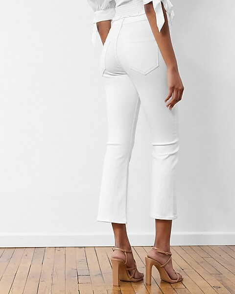 High Waisted White Cropped Flare Jeans | Express
