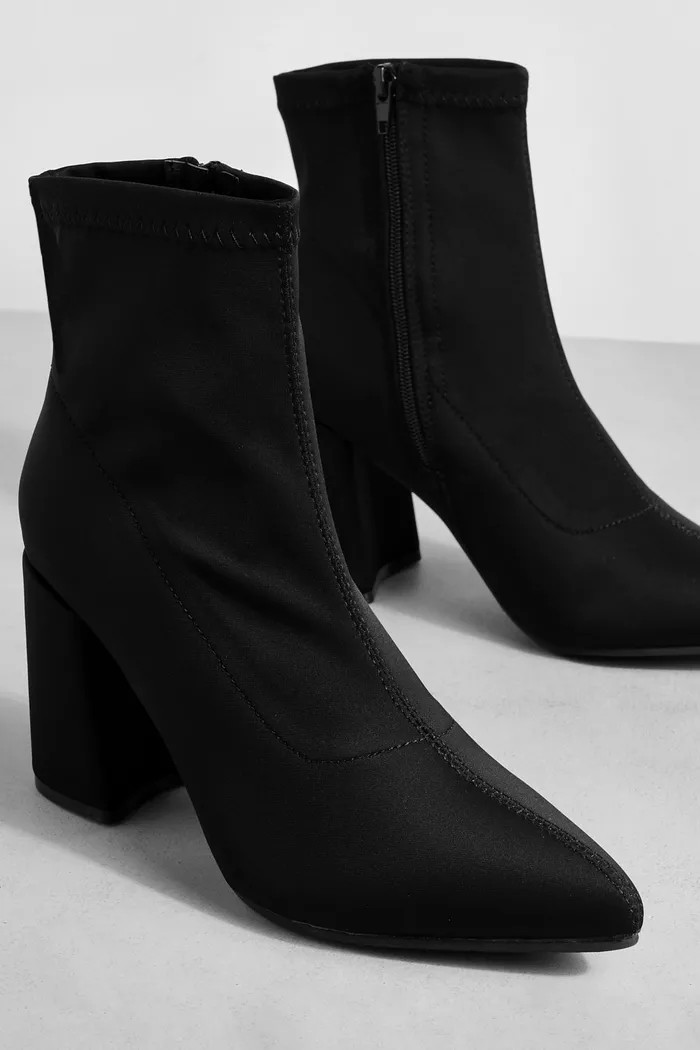 Wide Width Neoprene Block Heel Sock Boots | boohoo (US & Canada)