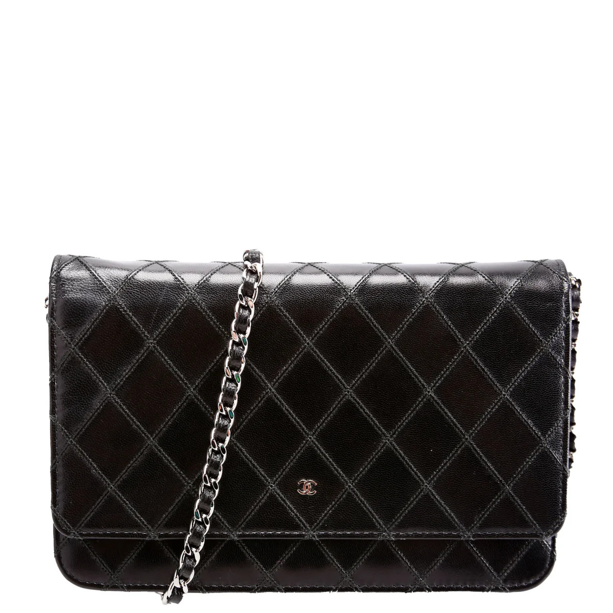 Diamond Stitch Quilted Lambskin WOC 14M Black | Keeks Designer Handbags