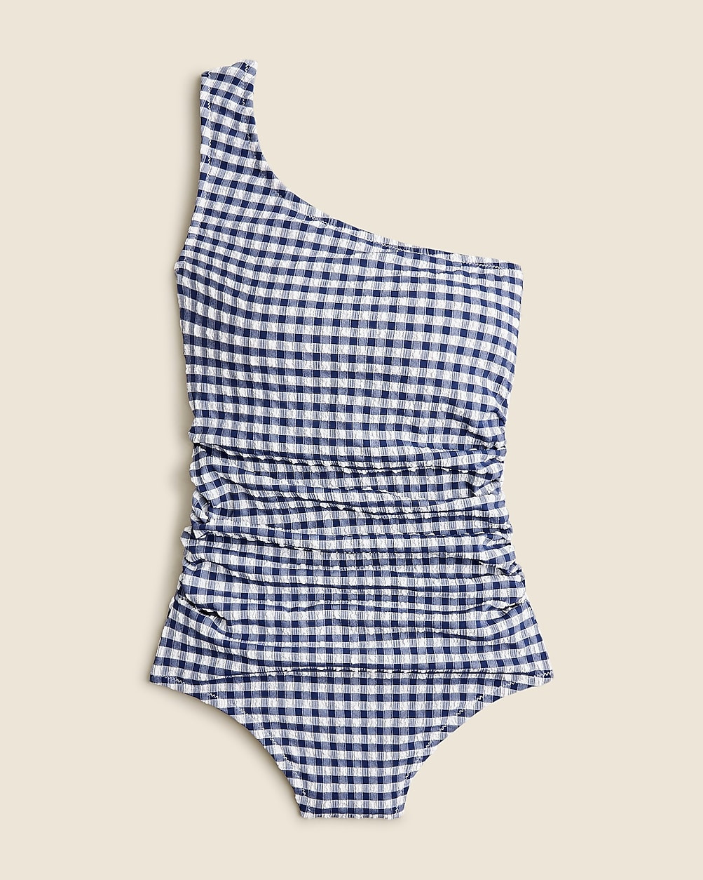 Sleek ruched one-shoulder one-piece swimsuit in gingham | J. Crew US