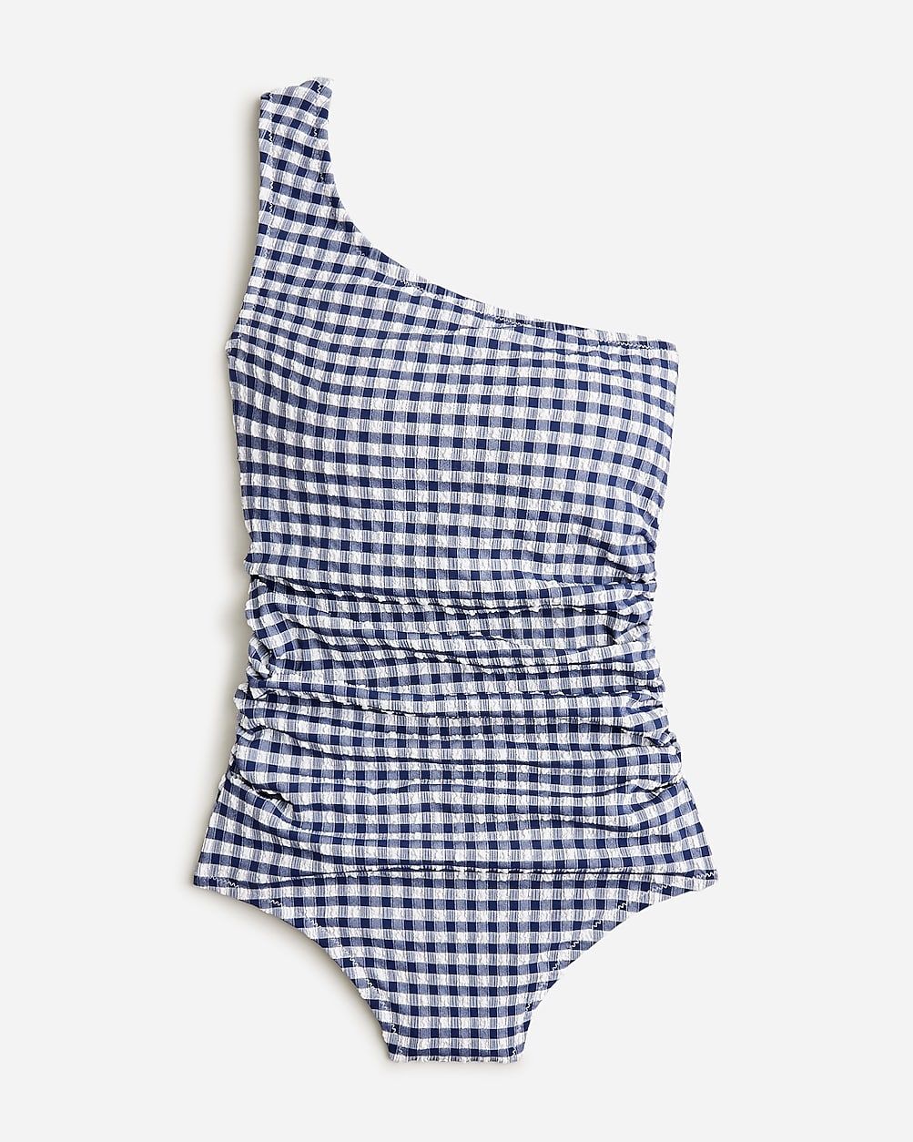Sleek ruched one-shoulder one-piece swimsuit in gingham | J.Crew US