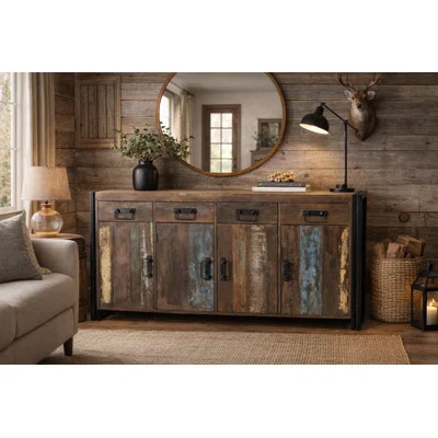 Valeria Old Reclaimed Wood and Iron 4 Door 4 Drawer Sideboard | Wayfair North America