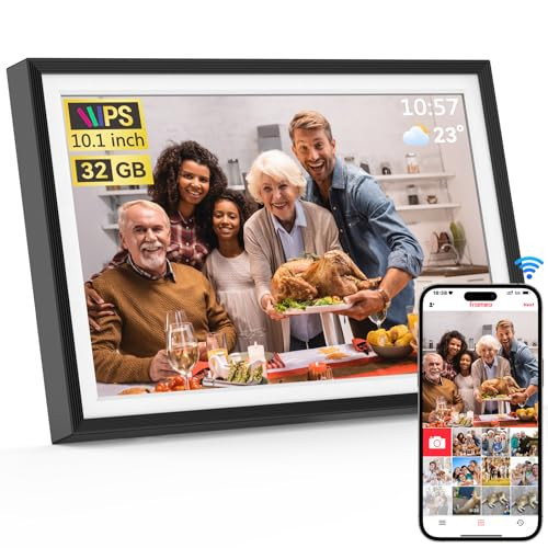 Frameo 10.1 inch Digital Picture Frame, Smart WiFi Digital Photo Frame with 32G Memory, HD Touch Screen, Auto-Rotate, Slideshow, Easy Setup, Share Photos and Videos Anywhere(Black) | Amazon (US)