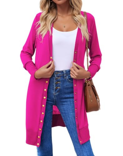 Halife Hot Pink Cardigan for Women Lightweight Tunic Length Thin Knit Cardigans for Summer Plus Size 2X Cardigan | Amazon (US)