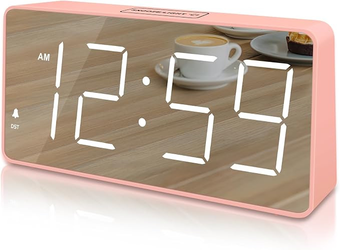 Peakeep Digital Clock, Alarm Clock Battery Backup Powered for Bedrooms - Mirror Face Large Number... | Amazon (US)