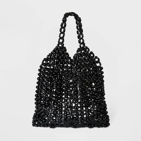 Wooden Floral Beaded Tote Handbag - A New Day™ Black | Target