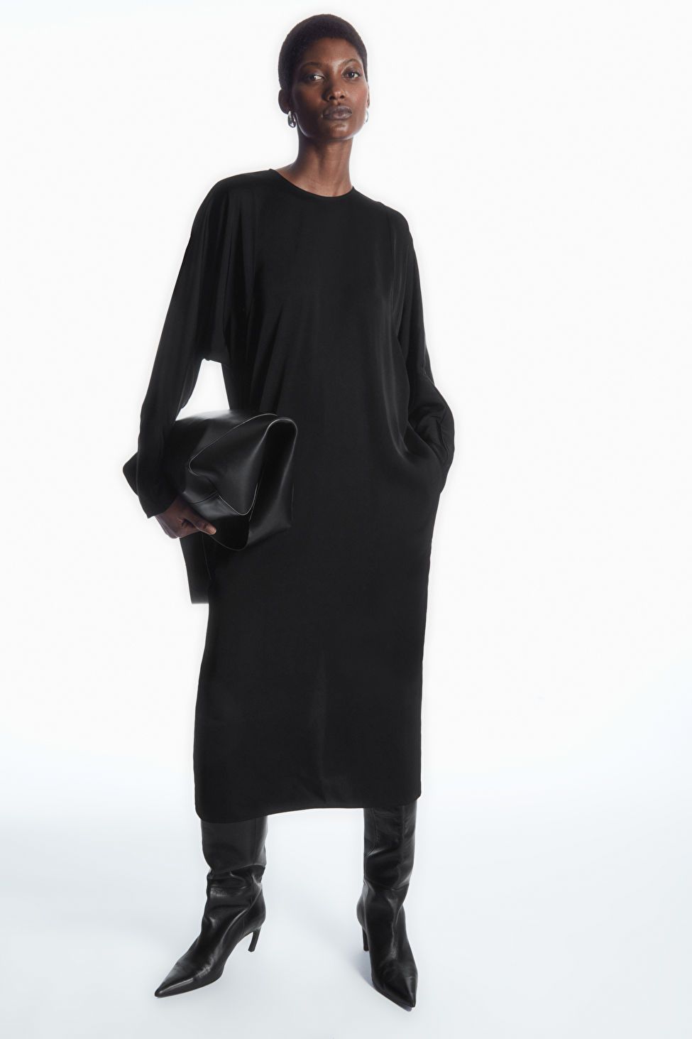 BATWING-SLEEVE SATIN SHIFT DRESS - BLACK - Dresses - COS | COS (US)