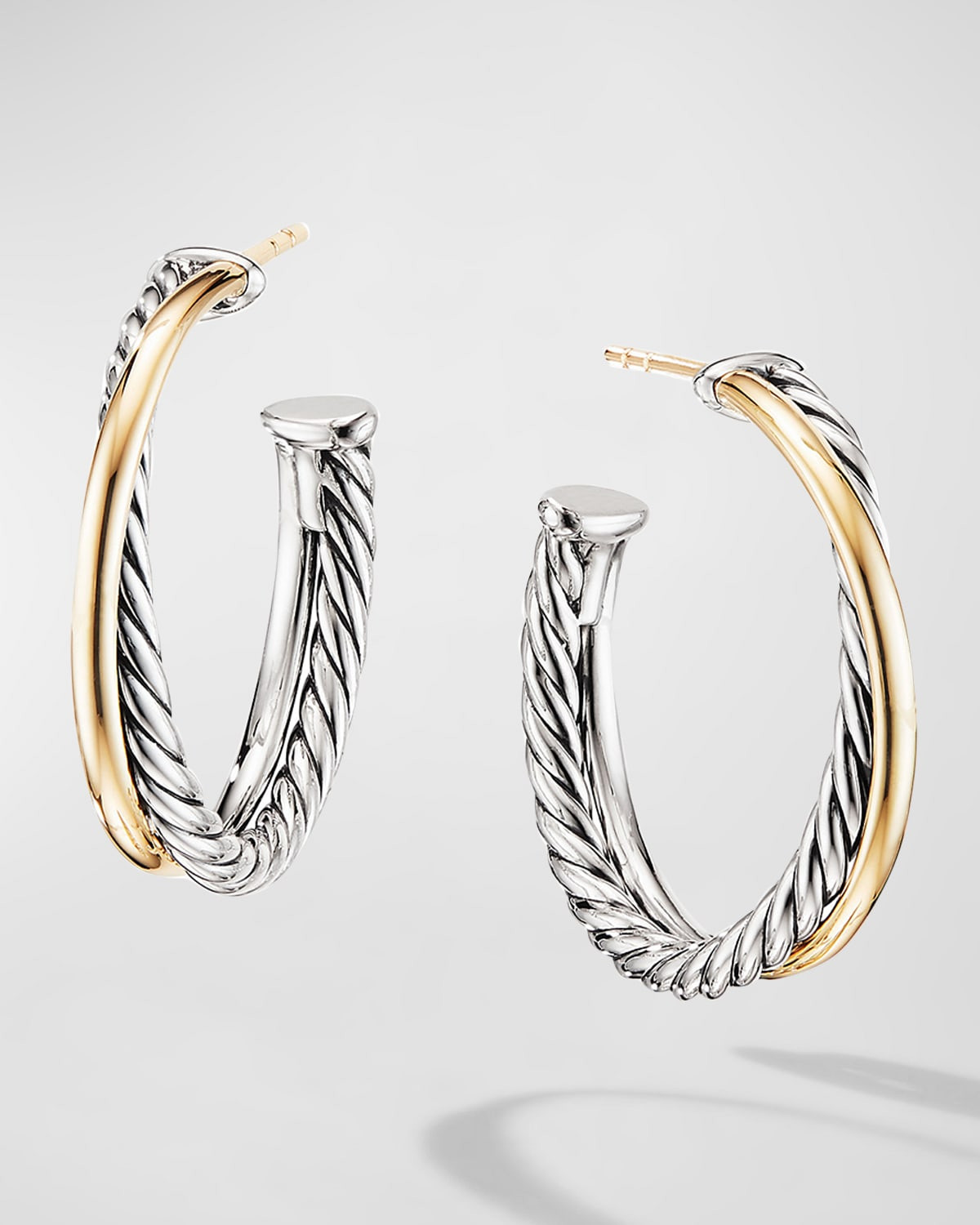 Crossover Hoop Earrings with 18K Gold in Silver, 5mm, 1"L | Neiman Marcus