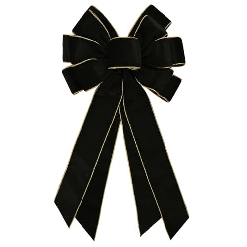 Anshome Large Christmas Bow for Wreath 20 * 11inch Vintage Black Wreath Bow Golden Edged Black Velvet Tree Topper Ornament Decorative Bow for Home Outdoor Indoor Party | Amazon (US)