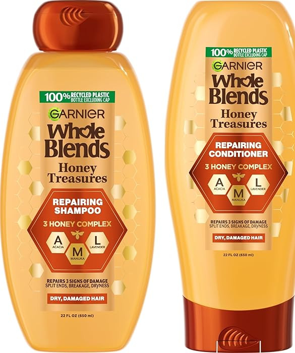 Garnier Whole Blends Honey Treasures Repairing Shampoo and Conditioner Set for Dry, Damaged Hair,... | Amazon (US)