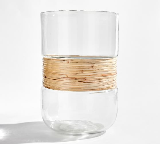 Palm Woven Rattan & Glass Hurricane Candleholder | Pottery Barn (US)