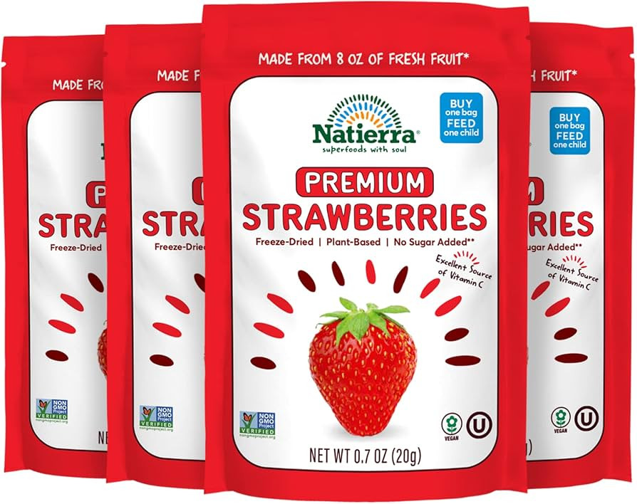 NATIERRA Premium Freeze-Dried Strawberries | Non-GMO & Vegan | 0.7 Ounce (Pack of 4) | Amazon (US)