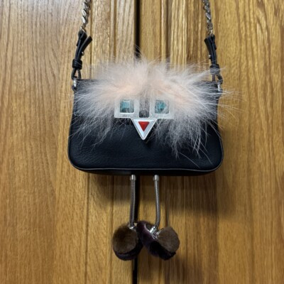 NWT Rare FENDI Whimsical Face Micro Calfskin Genuine Fur Baguette Small Mini Bag | eBay US