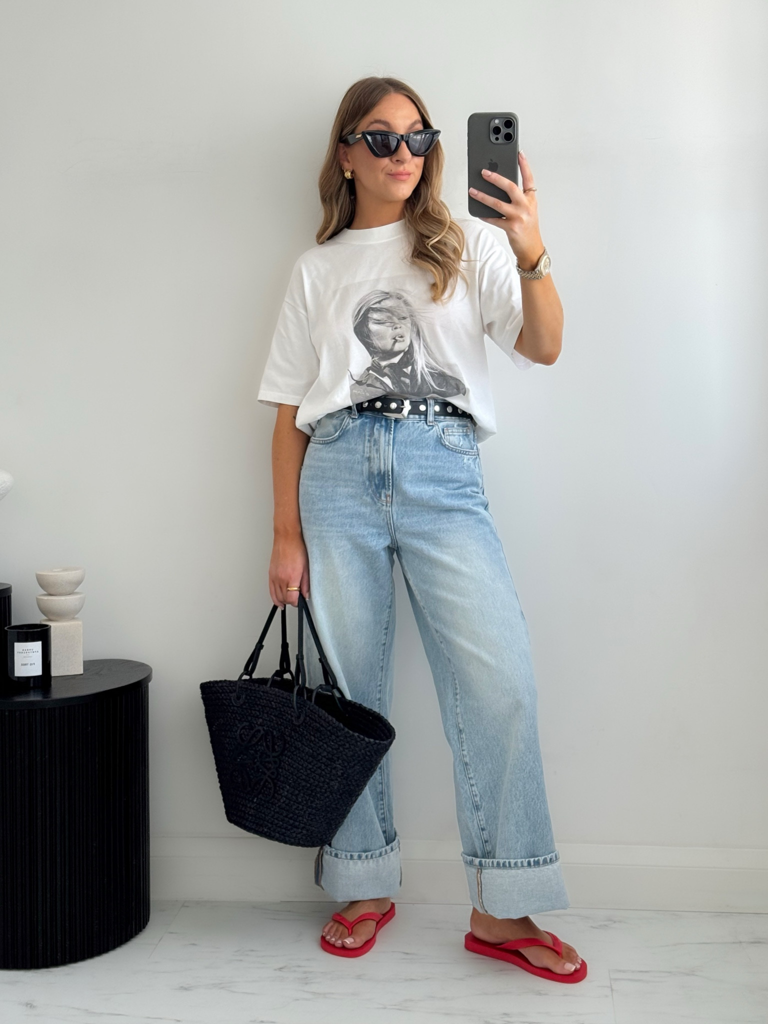 A casual summer outfit with jeans 

*my exact flip flops are Havaianas in Ruby red 

#LTKstyletip #LTKsale #LTKsummer