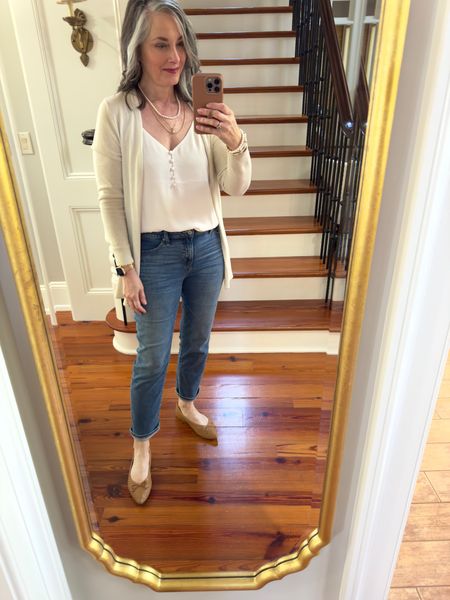 After church, I switched out the blazer for a thin Amazon cardigan and jeans. 
Cardigan: small
Tank: small
Jeans: Chico’s size .5
Flats: true 8

#birdies #chicos #loft #amazonfashion #springlook 

#LTKover40 #LTKstyletip #LTKsalealert