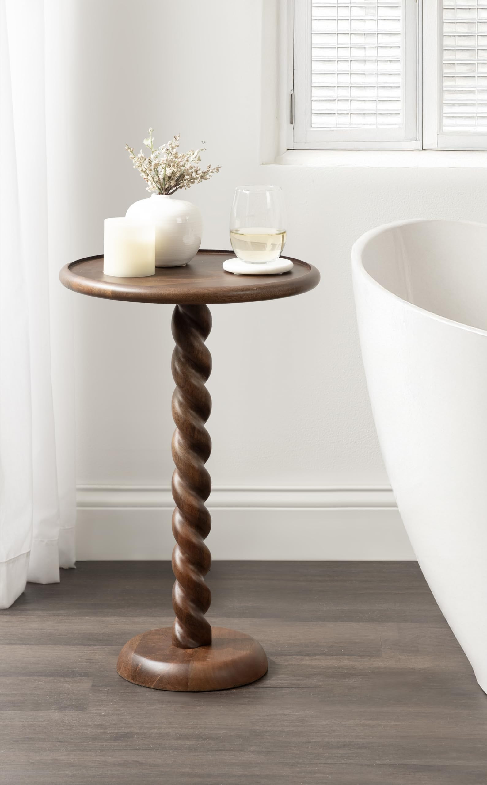 Kate and Laurel Willoughby Modern Wooden Spiraled Round Side Table, 15 x 15 x 24, Walnut Brown, A... | Amazon (US)