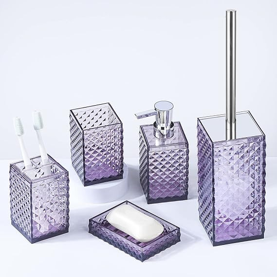 Yueranhu Purple Bathroom Accessories Set, 6 pcs Acrylic Bathroom Decor Gift Set - Toothbrush Hold... | Amazon (US)