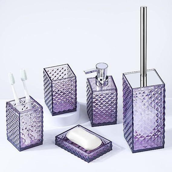 Yueranhu Purple Bathroom Accessories Set, 6 pcs Acrylic Bathroom Decor Gift Set - Toothbrush Hold... | Amazon (US)