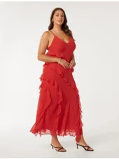 Poppy Curve Asymmetrical Ruffle Gown | Forever New (AU)