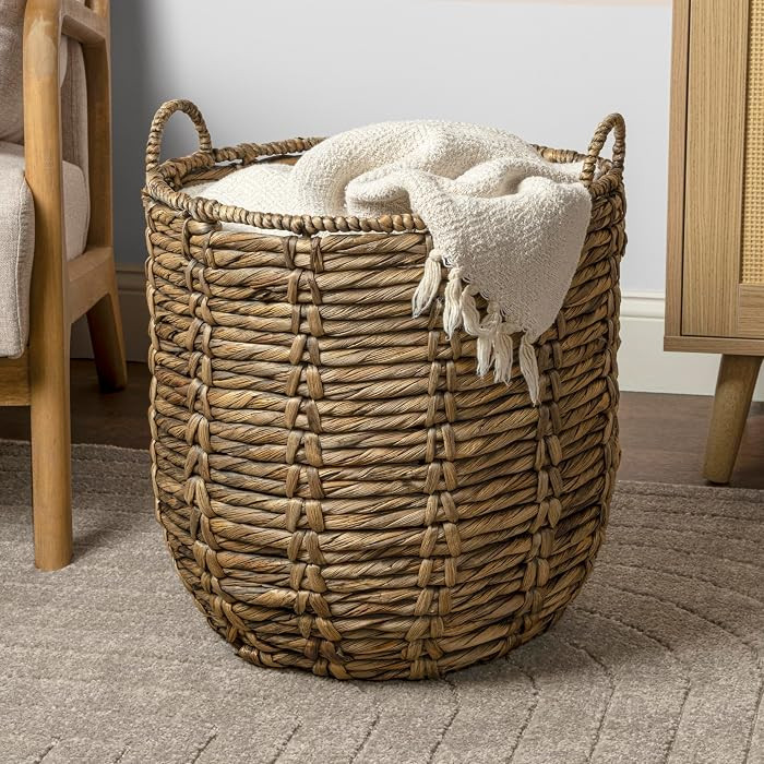 KSB1003B Dahlia 19.49" Bohemian Handwoven Abaca Hamper Laundry Basket with Handles, Seagrass Cont... | Amazon (US)