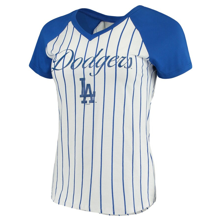 Women's Los Angeles Dodgers Concepts Sport White/Royal Vigor Pinstripe Raglan V-Neck T-Shirt | MLB Shop