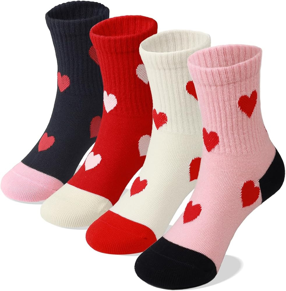 COTTON DAY Kids Girls Valentine's Day Socks with Hearts Stripes Strawberry | Amazon (US)