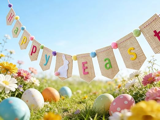 Happy Easter Burlap Banner Decorations, Happy Easter Garland Bunting, Spring Farmhouse Decoration... | Amazon (US)