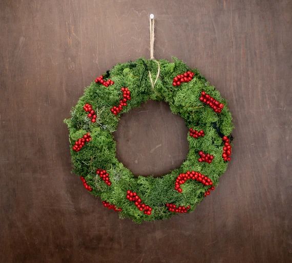 Modern Christmas Wreath Front Door Natural Moss Wreath - Etsy | Etsy (US)