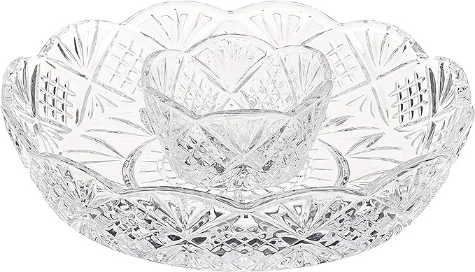Godinger Crystal Appetizer Serving Platter for Parties Chips and Dip or Snacks Hosting Plate,Silv... | Amazon (US)