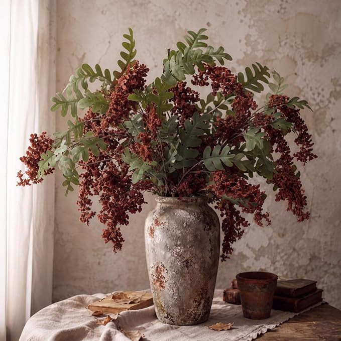 Yinder 5 Pcs 31.5'' Fall Artificial Flowers Berry Stem, Burgundy | Amazon (US)