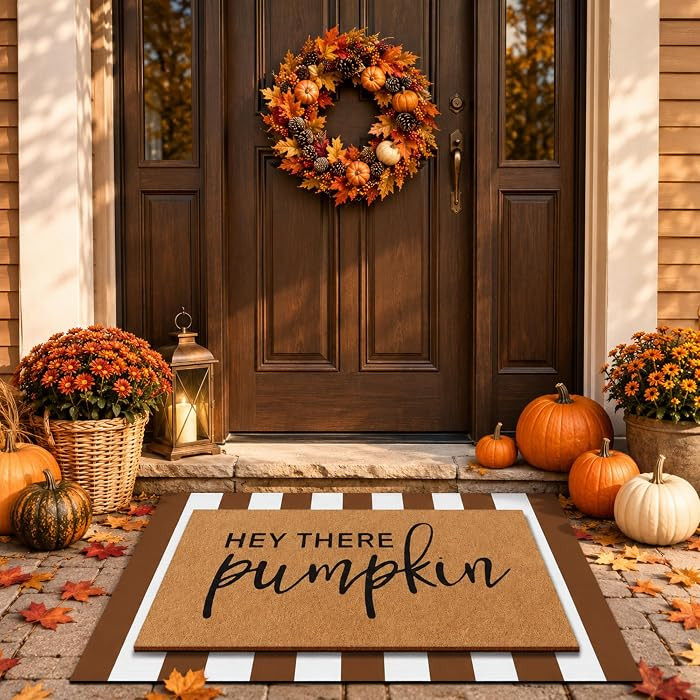 Drydiet 2 Pcs Fall Layered Doormat Set Hey There Pumpkin Doormat with Stripe Layering Rug for Aut... | Amazon (US)