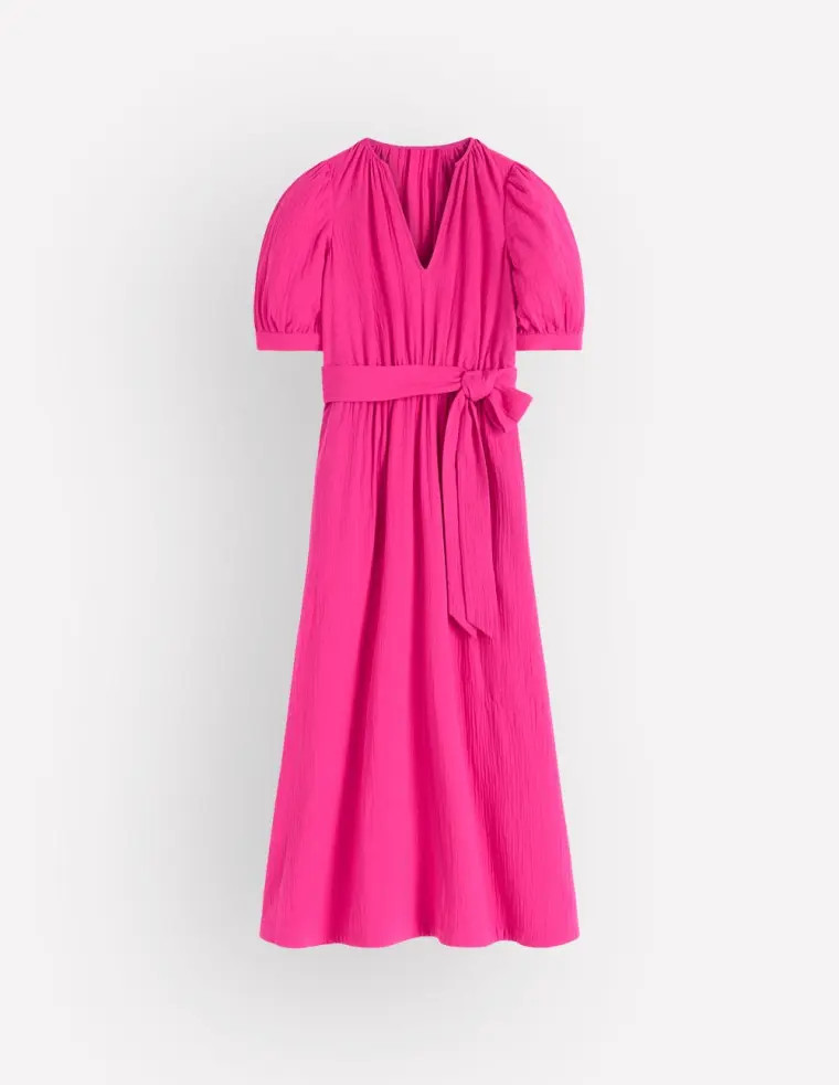 Double Cloth Puff Sleeve Dress-Bright Pink | Boden UK