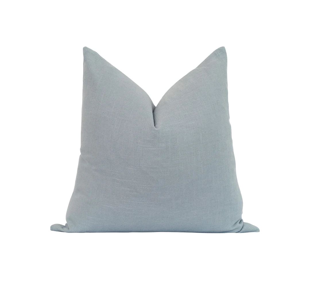Porcelain Blue Solid Linen Pillow 18 20 22 24 Grayish Blue - Etsy | Etsy (US)