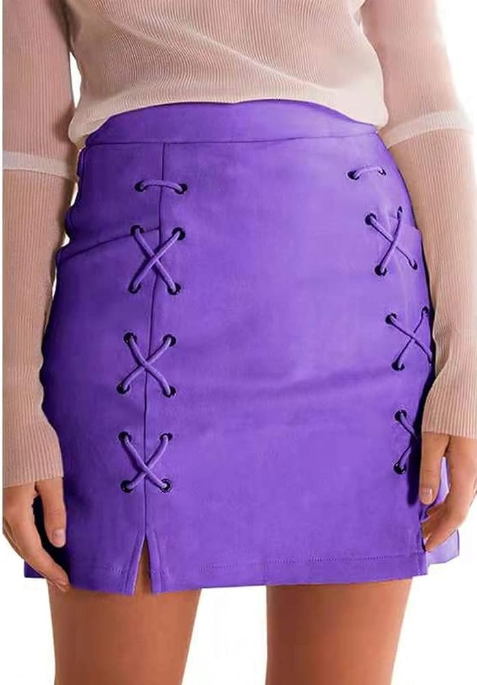 katiewens Women's Classic High Waist Lace Up Bodycon Faux Suede A Line Mini Pencil Skirt | Amazon (US)