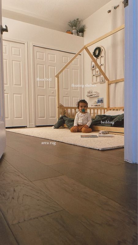 Toddler Bedroom Details 🐘
Floor bed. Bedding. Floating shelves. Area rug. Closet organizer. Baby monitor. Safari wallpaper. Light fixture. Bookshelf. Ball pit. Nursery art. 

#LTKkids #LTKbaby #LTKhome