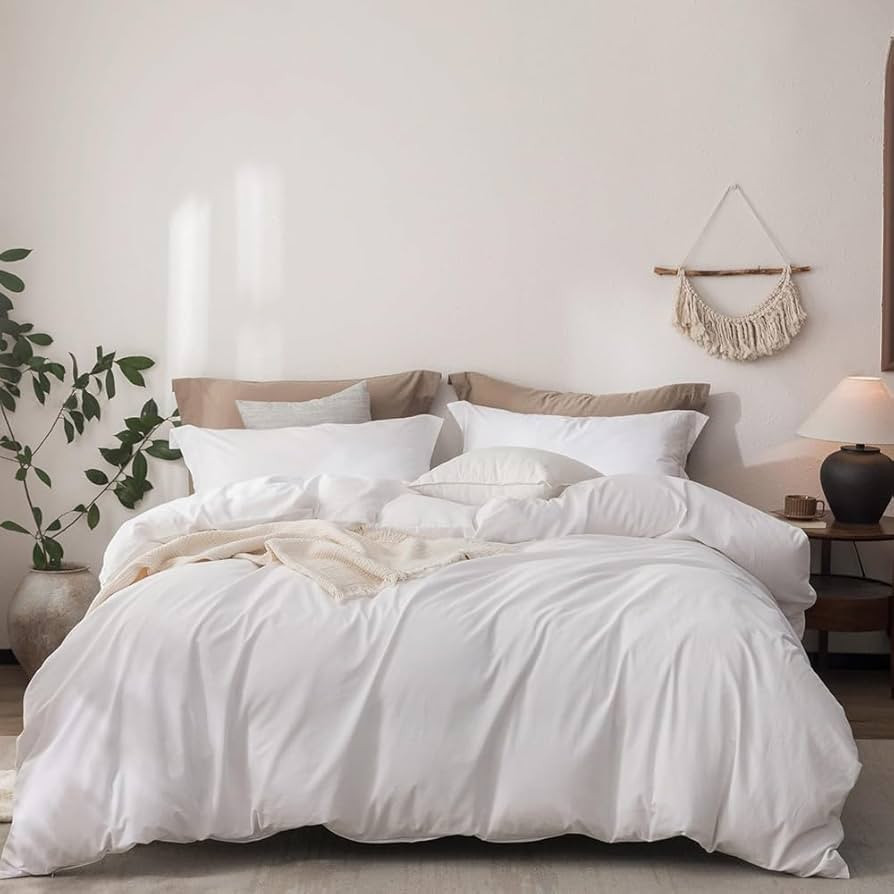 CLOTHKNOW White Queen Comforter Set 3Pcs White Bedding Comforter Sets | Amazon (US)