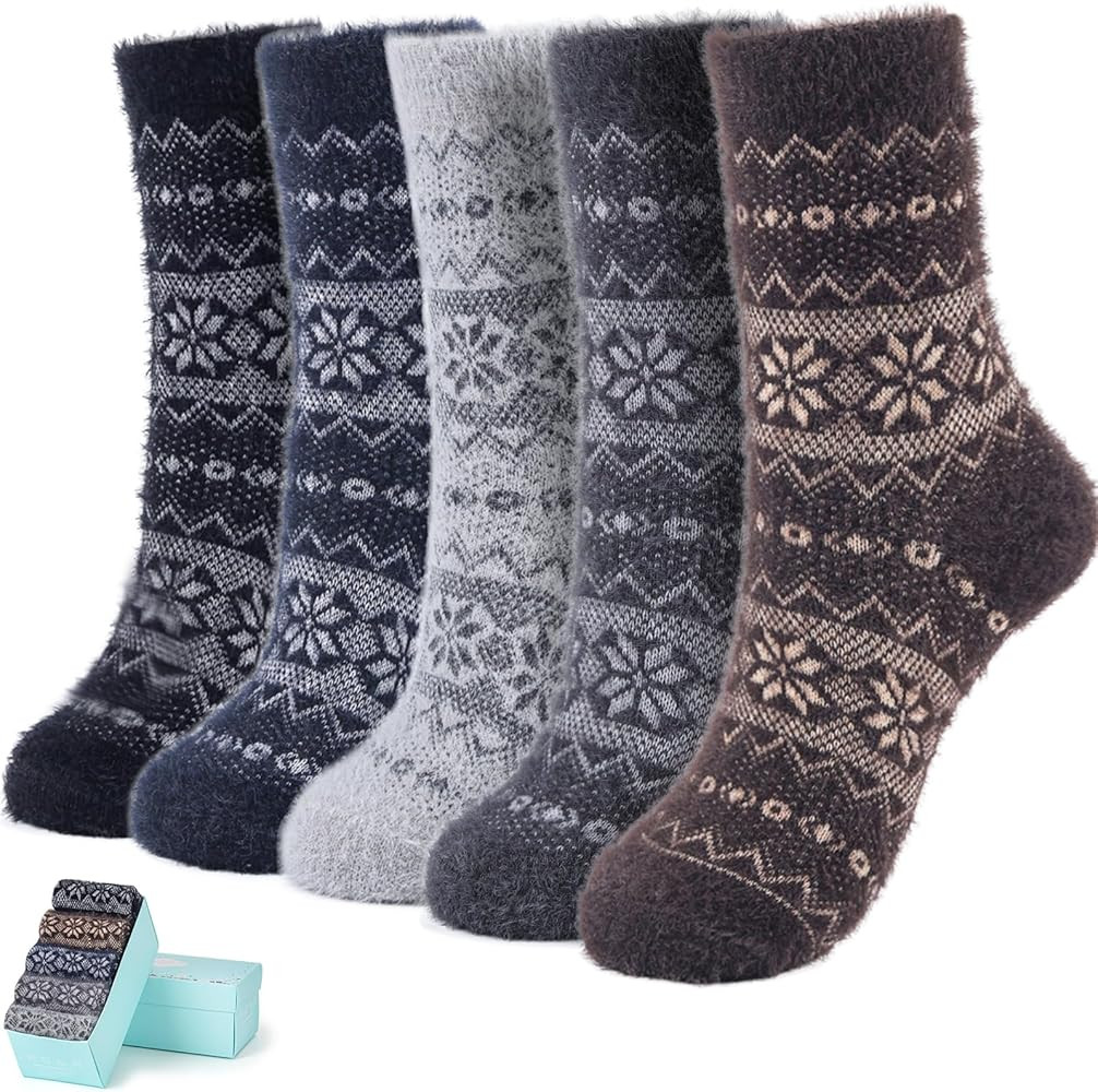 ICEIVY 5 Pair Fuzzy Cozy Socks for Women - Warm Comfy Soft Casual Home Sleep Winter Wool Socks - ... | Amazon (US)