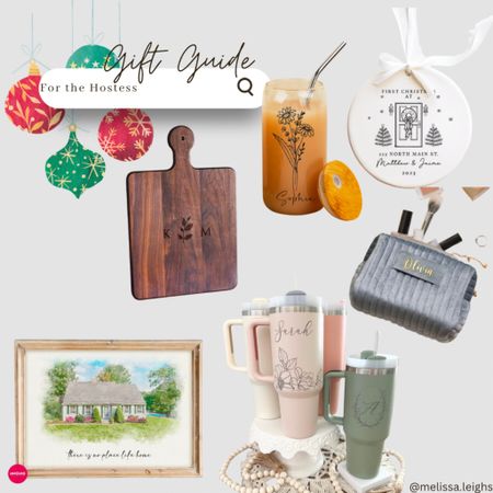 Gifts for the hostess - first home personalized ornament, home personalized watercolor print, personalized cutting board, personalized makeup bag, floral iced coffee cup with bamboo lid and glass straw, personalized floral design Stanley lookalike 40oz cup with handle 

Gift ideas, affordable gifts, Christmas gifts, gifts for friends, gifts for coworkers, holiday season, Christmas shopping, holiday shopping, gift giving, gifts for her, gifts for mom, Etsy finds, small business finds 

#LTKhome #LTKGiftGuide #LTKHoliday