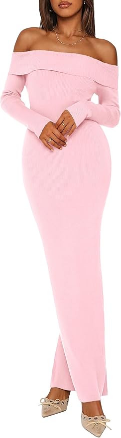 PRETTYGARDEN Women's Winter Sweater Dress Long Sleeve Off Shoulder Slit Maxi Bodycon Cocktail Par... | Amazon (US)