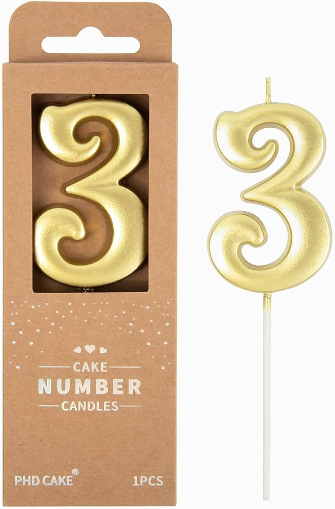 PHD CAKE 2.76 Inch Elegant Gold 3 Number Birthday Candles, Gold Number Candles, Cake Number Candl... | Amazon (US)