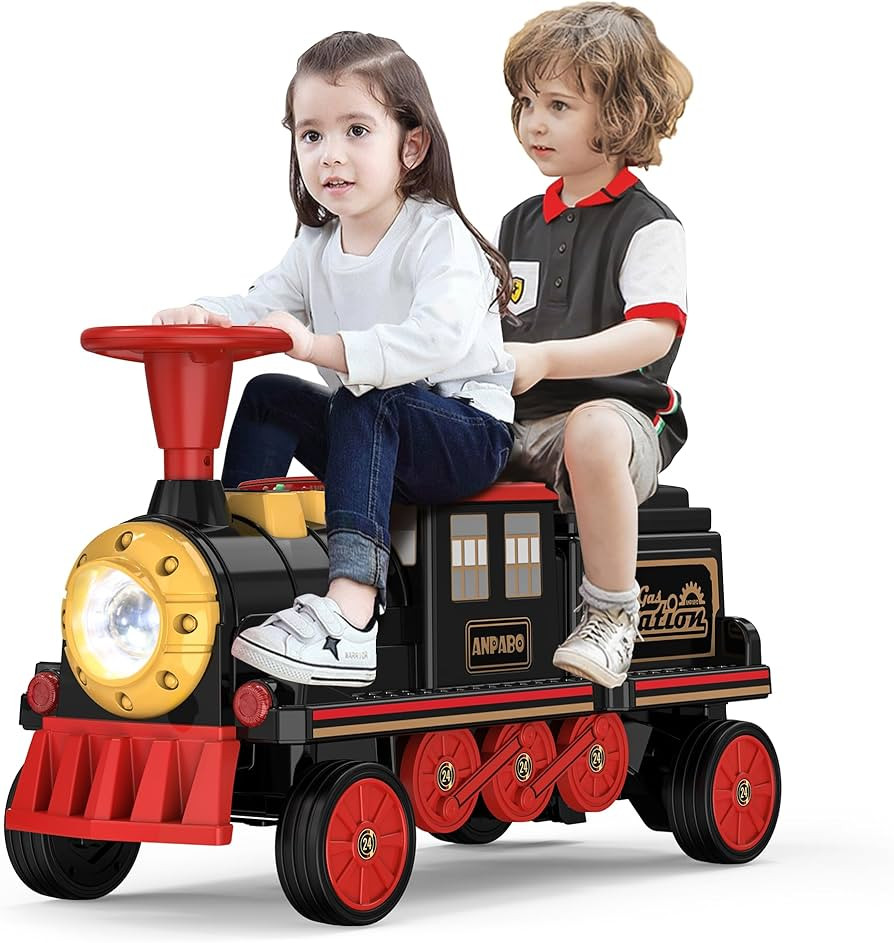 ANPABO 2-Seater Ride On Train Trackless, 12V Ride On Toy with Height-Adjustable Seat, Extra Stora... | Amazon (US)