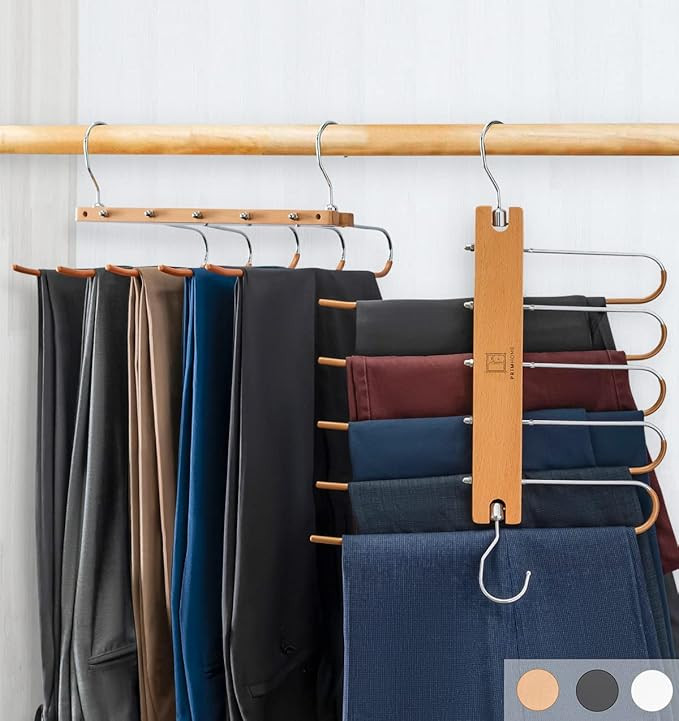 PRIM HOME Pants Hangers Space Saving - Wood Scarf Hangers for Closet Organizer - Jean Hangers Sca... | Amazon (US)
